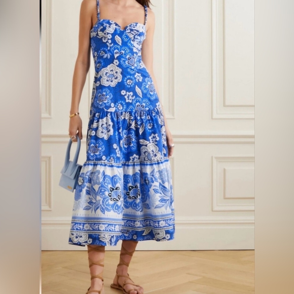 FARM Rio Blue and White Floral Midi Dress